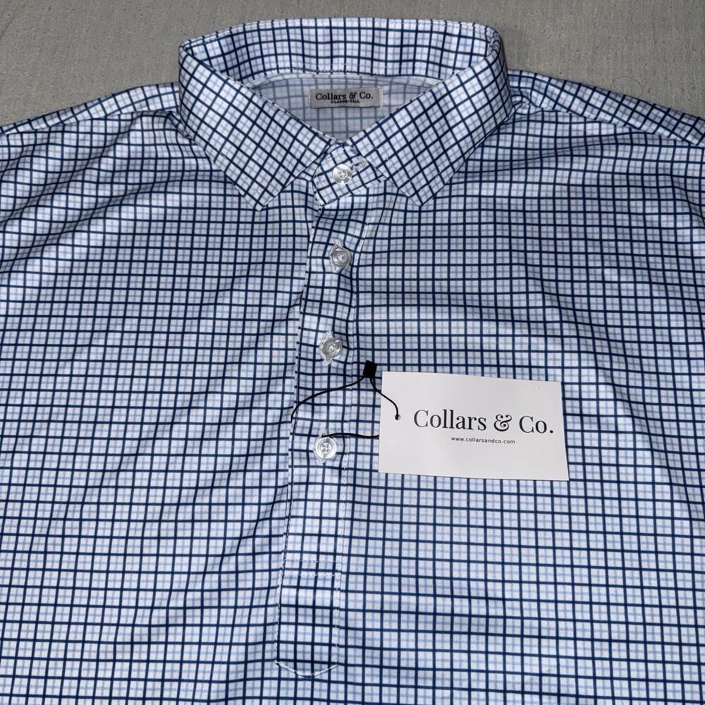 Collars and Co Golf Polo Navy White Blue Gingham Checks X- Large Tall Preppy NWT